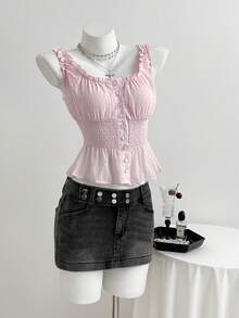 Elamini Women's Casual Low Waist Mini Denim Skirt, Summer - Grey - View 4