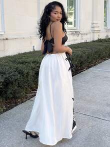 Alexandranx 女士波西米亚风假日椰树印花撞色露背长裙，适合夏季派对穿着 - 彩色 - 查看 6