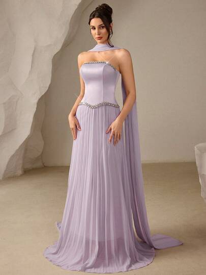 Coutiva 女士无肩带水钻装饰缎带设计时尚宴会礼服