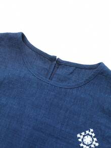 Franclia 假日休闲度假数码印花提花宽松吊带背心和直筒裤两件套 - 藏蓝色 - 查看 8