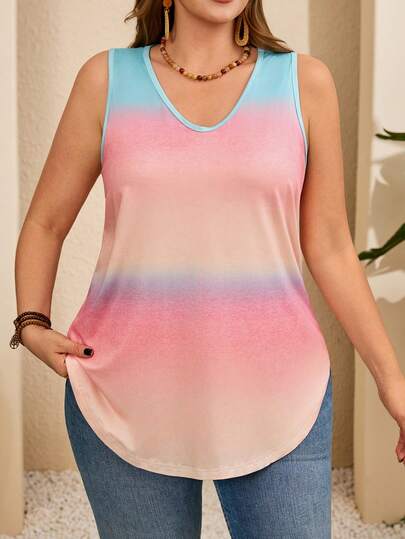 EMERY ROSE Plus Size Women Tie-Dye Casual Versatile Daily Wear Top