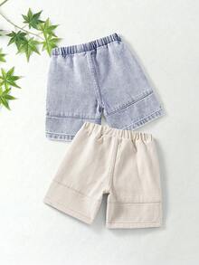 Quần short denim cạp chun co giãn, họa tiết phối màu, phong cách mùa hè cho bé trai. - Nhiều màu - Xem 2