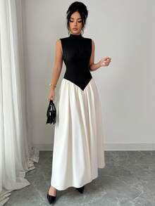 Elenzga A Long, Elegant Knitted Summer Dress For Women - Black - View 7