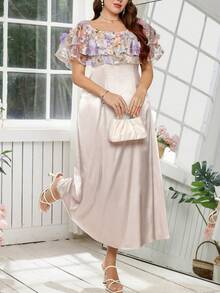 SHEIN Clasi Elegantes Off-Shoulder Damenkleid in Große Größen mit 3D-Blumendekor, luxuriöses Abendkleid für Hochzeiten, Abendessen, Sommerkleidung, Outfits, Kleidung, Frühlingsoutfit, Kleider, Festivalkleider, elegante Kleider, elegante Partykleider, Partyoutfit, Hochzeitsgastkleid, Hochzeitsfeierkleid, Hochzeiten, Veranstaltungen, Brautjungfernkleid, Abschlussballkleid, Abschlussoutfit für Mütter, Outfits, Ballkleid, Geburtstagsoutfit für Frauen, Hochzeitsoutfits für Frauen, Outfits für Frauen, Outfits, formelles Kleid, Empfangskleid - Aprikosenfarben - Übersicht 4