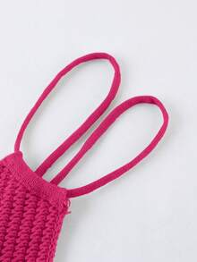 Olithes Blusa de punto casual con cuello halter y bajo asimétrico de unicolor para mujer - Rosa Fucsia - Ver 3