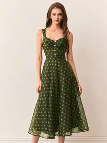 Aveloria Rosie Đầm dáng chữ A thanh lịch, lãng mạn kiểu Pháp cổ điển với chất liệu organza chấm bi, xếp ly phía trước và dây mảnh, dành cho phụ nữ. - Nhiều màu - Xem 3