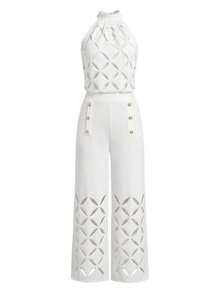 SHEIN Clasi 大码女式纯色露背镂空上衣和阔腿裤两件套，时尚日常穿着 - 白色 - 查看 15