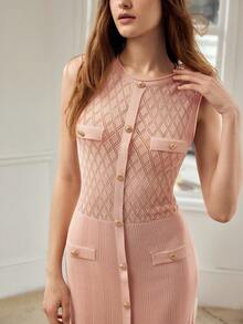 MOTF PREMIUM WOMEN'S SLEEVELESS ROUND NECK MID-LENGTH KNIT DRESS, CASUAL & DATE WEAR, SPRING/SUMMER - Pink - View 4