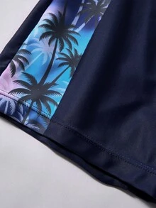 SHEIN 青少年男孩休闲椰子树印花防晒衬衫和泳裤套装，适合海滩、游泳和冲浪；是海滩度假和泳池派对的理想之选，也是春夏季节的理想选择。 - 彩色 - 查看 7