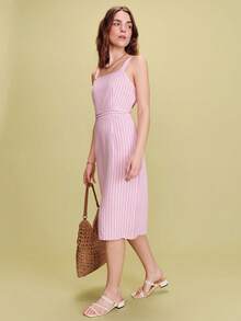 lacRébo 粉色条纹方领修身露背中长连衣裙，春夏款 - 淺粉色 - 查看 5