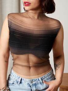 Lupita Cardoza 渐变色半透明弹力修身短袖T恤上衣 - 黑色 - 查看 4