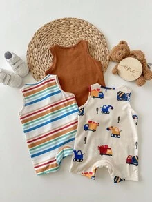 Bộ 3 quần áo liền thân họa tiết sọc và hoạt hình đáng yêu cho bé trai/bé gái sơ sinh mùa hè - Nhiều màu - Xem 2