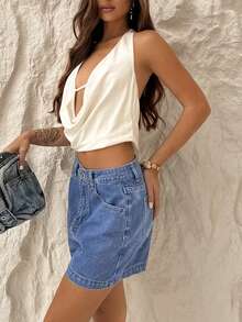 TRNVIE Women's Casual Loose Fit Denim Shorts With Pockets - Medium Wash - View 8