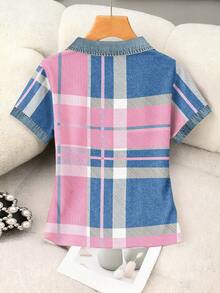 Rovax 女士休闲格子短袖上衣，夏季 - 灰色 - 查看 2