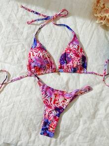 Elavelle Springbreak 女士随机印花吊带性感比基尼泳衣套装，夏季沙滩装 - 彩色 - 查看 2