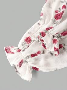 Ellevyn Women's Floral Pattern Tie Neck Long Sleeve Elegant Mid-Length Dress - Apricot - View 4