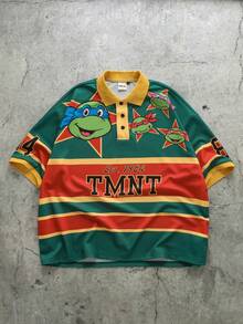 TEENAGE MUTANT NINJA TURTLES | SHEIN Áo polo nam tay ngắn in chữ và hoạt hình, kiểu dáng thường ngày, đa năng, phù hợp đi làm. - Nhiều màu - Xem 1