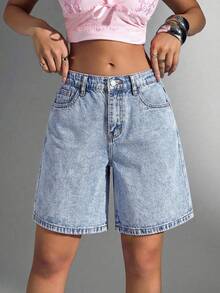 Summer Casual Bow Embroidered Denim Shorts - Light Wash - View 3