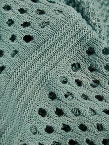 EURMUSE Plus Size Solid Color Long Sleeve V-Neck Tie Crochet Knit Cardigan - Mint Green - View 6