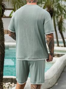 VENTUSAIL 男士休闲两件套 - 短袖T恤和短裤 - 綠色 - 查看 2