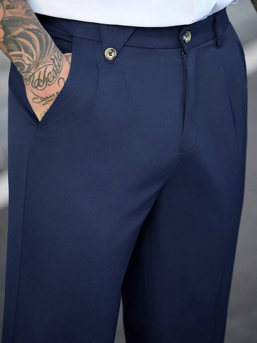 Manfinity Bizformal Men's Navy Blue Business Casual Pants - Navy Blue - View 1