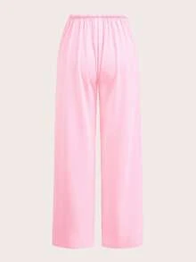 SHEIN EZwear 女士休闲宽松抽绳阔腿裤，95%棉混纺，两种颜色可选，适合春秋夏季穿着。是夏季度假、比赛、运动、球迷周边、世界杯、假日季、返校季、音乐节、日常穿搭的理想之选。 - 彩色 - 查看 4