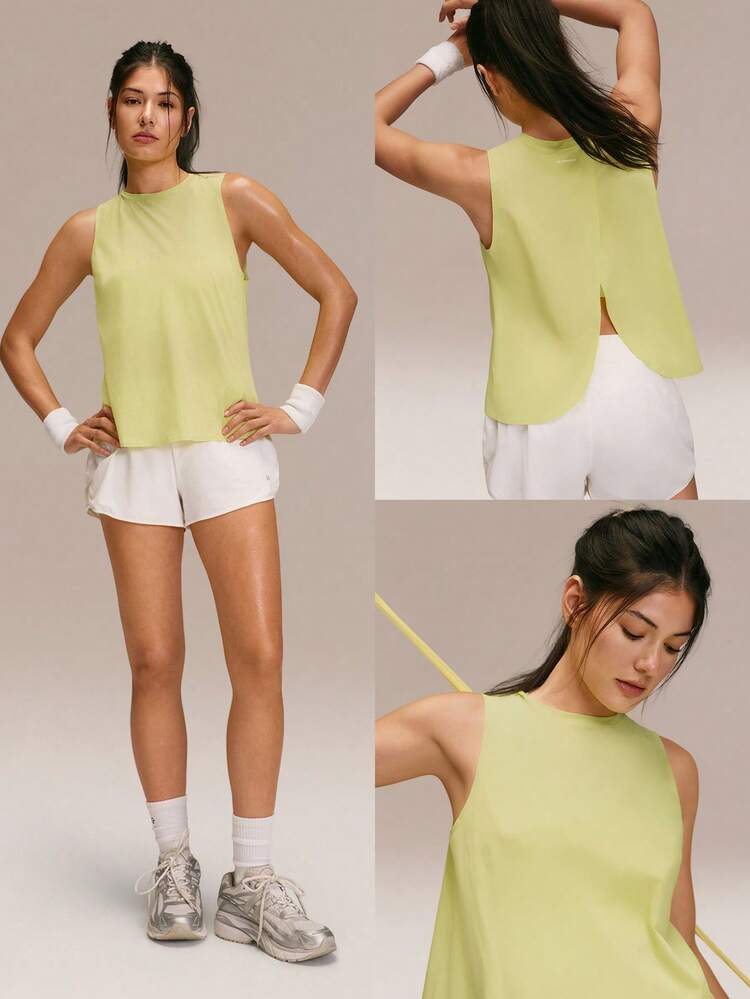 Stay Breezy Lightweight Quick-Dry Mesh Hip-Length Regular-Fit Crossover-Back Tank Top For Running, Jogging, Gym, Tennis, Golf, And Daily Active Wear