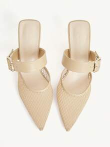 CUCCOO CHICEST Pointed Toe Breathable Mesh Faux Pearl Hollow-Out Fashionable Elegant Sexy Fairy Formal Party Apricot High Heels Wedding Shoes Summer Shoes Bride Shoes - Apricot - View 2