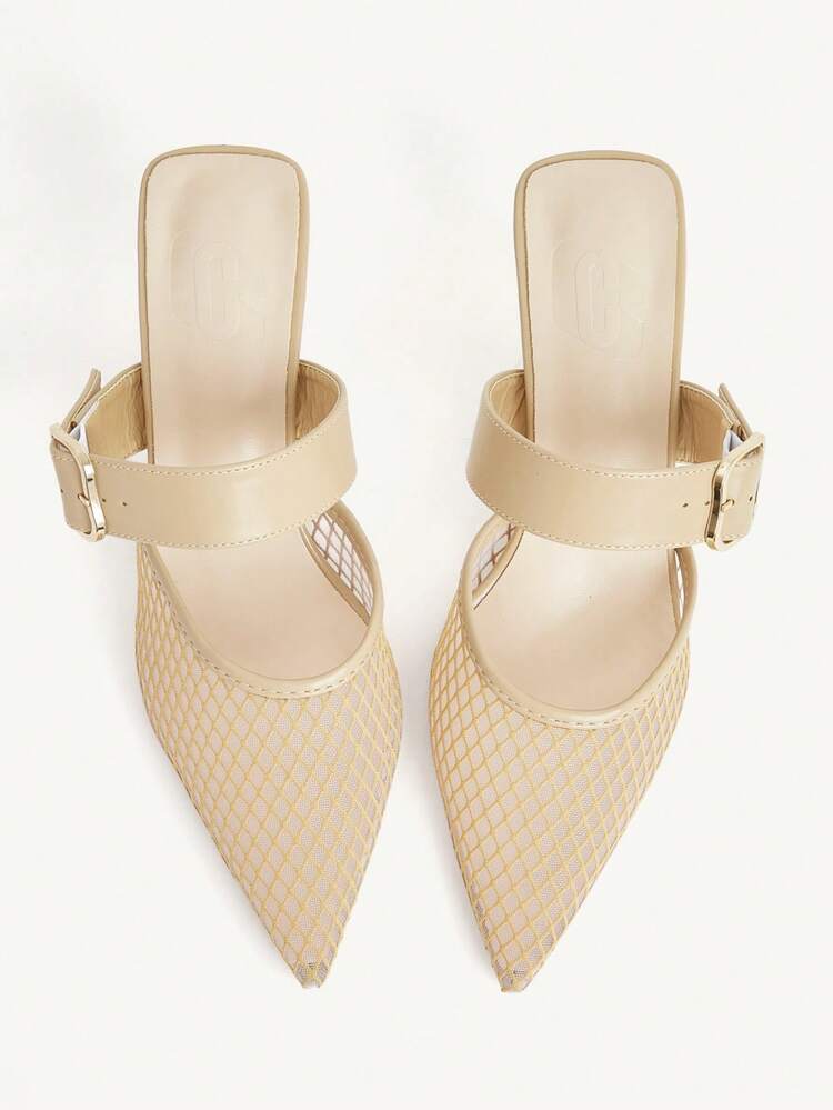 CUCCOO CHICEST Pointed Toe Breathable Mesh Faux Pearl Hollow-Out Fashionable Elegant Sexy Fairy Formal Party Apricot High Heels Wedding Shoes Summer Shoes Bride Shoes