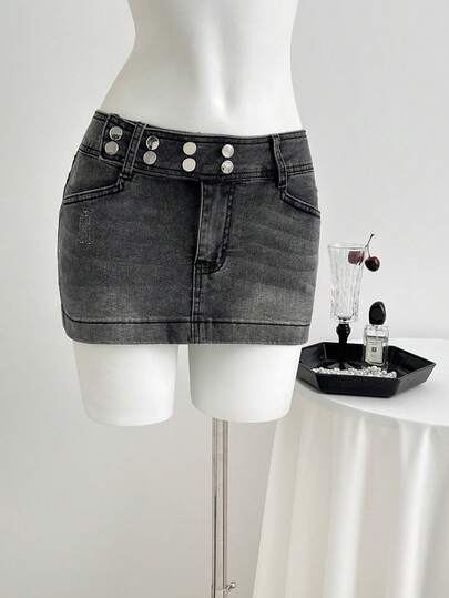 Elamini Falda vaquera casual de cintura baja y mini para mujer, de verano