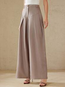 Aveloria Rosie New Arrival Spring/Summer Casual Fashion Versatile Pleated Design Wide Leg Suit Pants - Brown - View 5