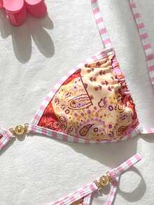 Swim Mod Women's Paisley Print Swimwear Set For Beach Vacation - Multicolor - View 3