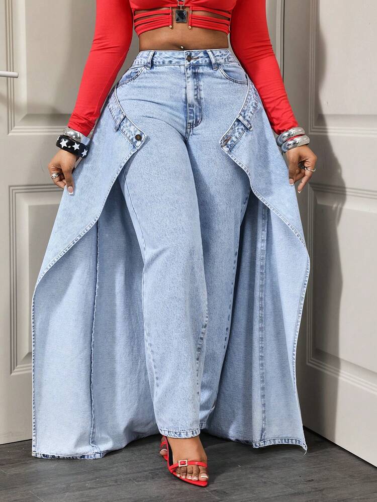Slaydiva Women's Fashion Casual Denim Jeans With Dual Waistband Pockets And Buttons - Blue - View 6
