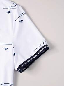 Manfinity Mode Camisa polo de manga corta con estampado de rayas casual para hombre, verano - Blanco - Ver 6