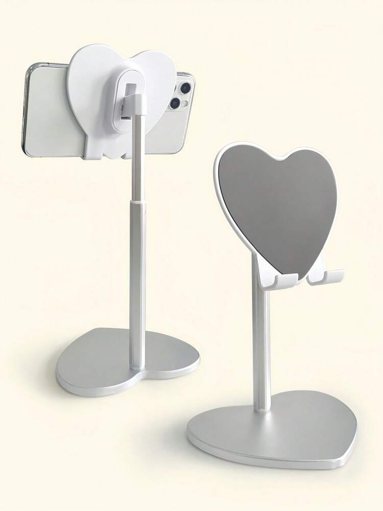 Heart Shaped Phone Stand Holder Desktop Compatible With IPhone Android Cute Cellphone Mount Romantic Couple Gift For Birthday Valentine's Day Christmas Home Office Desk Accessories Universal - Black - View 2