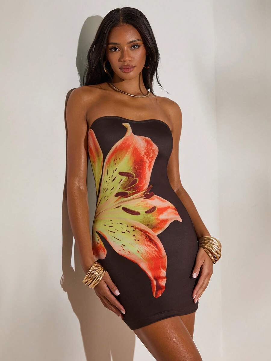 Opulessa 春夏度假针织印花修身筒裙（女款） - 黑色 - 查看 1