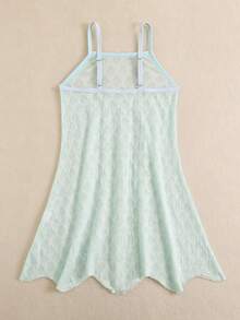 SHEIN 少女薄荷绿贝壳图案针织罩衫，连体泳衣，休闲度假装，适合夏季假期、海滩、泳池、度假派对 - 薄荷綠 - 查看 2