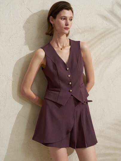 Airaco Women's Minimalist Single-Breasted Vest And Skirt Suit Set For Commuting, Summer