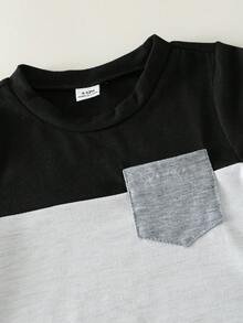 SHEIN 4件套男女宝宝休闲可爱条纹撞色纯色短袖T恤套装，宝宝短袖上衣 - 彩色 - 查看 5