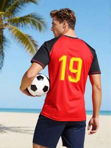 Palasendo Camiseta de protección solar de manga corta con estampado de dígitos para hombres - Rojo - Ver 2