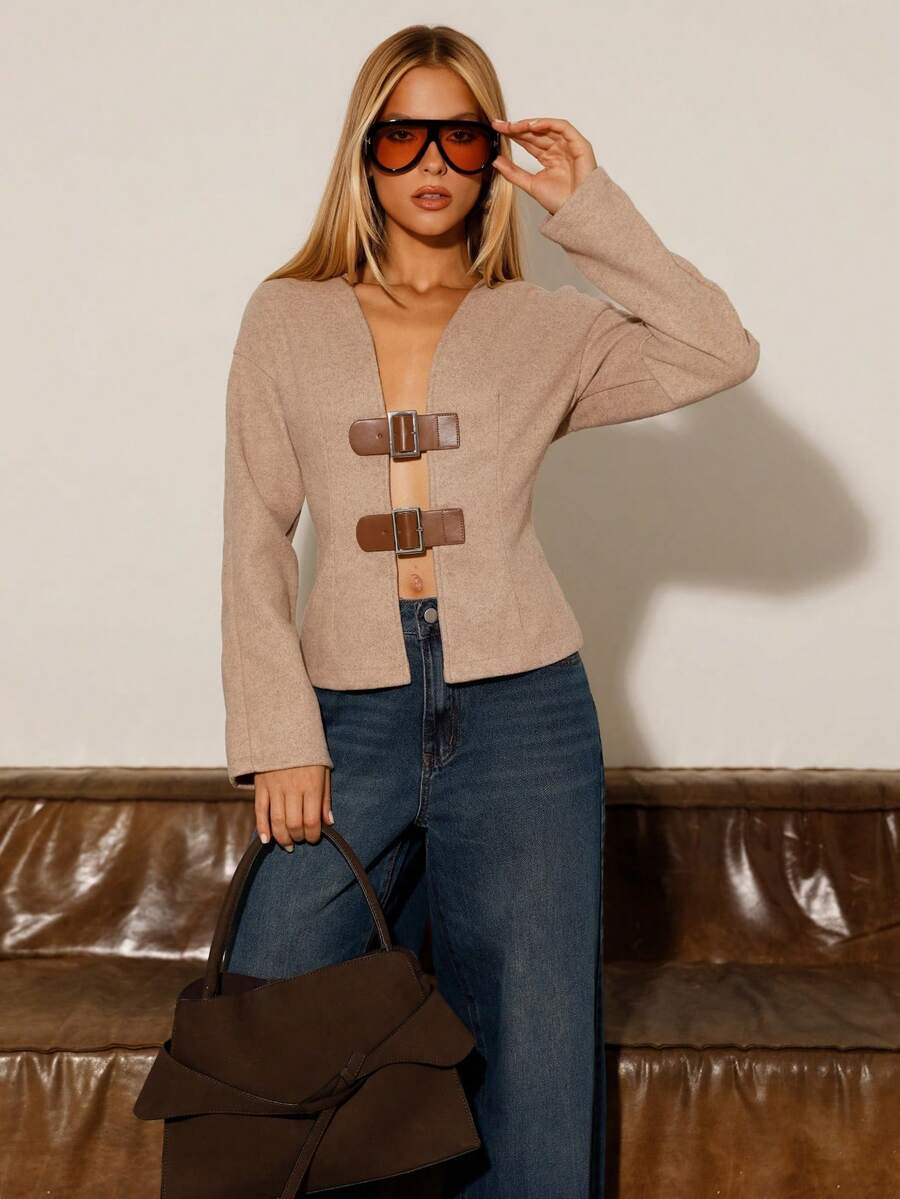 BiaLiraa 女士秋冬款带扣开衫外套