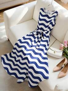 Franclia 女士优雅蓝色连衣裙，春夏装 - 藍色 - 查看 1