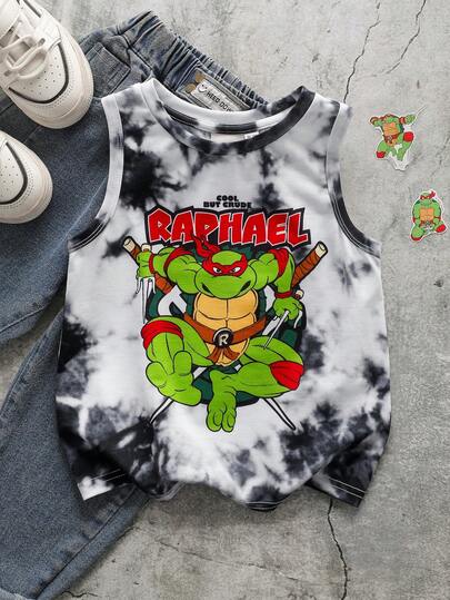 TEENAGE MUTANT NINJA TURTLES | SHEIN Young Boy Casual Round Neck Cartoon Letter Print Versatile Daily Wear Top