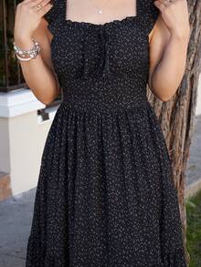 Lupita Cardoza Women's Elegant Polka Dot Backless Lace-Up Dress, Summer - Black - View 3