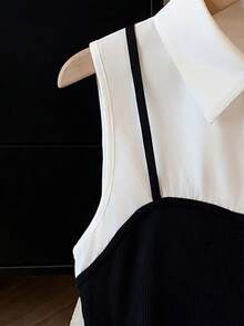 GlowEve Women's Fashion Sleeveless Ruffle Hem Blouse - Black and White - View 5