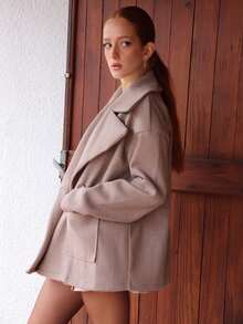 SILVIA DI SANTO Fall Women Clothes, Women's Thick Khaki Turndown Collar Pocket Loose Overcoat, Suitable For Autumn/Winter, - Khaki - View 4