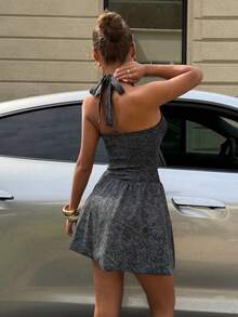 Muchica Summer Casual Backless Halter Balloon Hem Mini Dress,Vacation Outfits For Women,Summer Clothes Women,Street Wear - Black - View 2