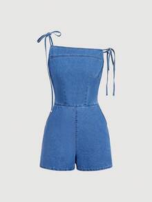 Sweetra Bộ áo liền quần denim nữ thời trang và thanh lịch, kiểu dáng thường ngày. - Màu xanh lam - Xem 1