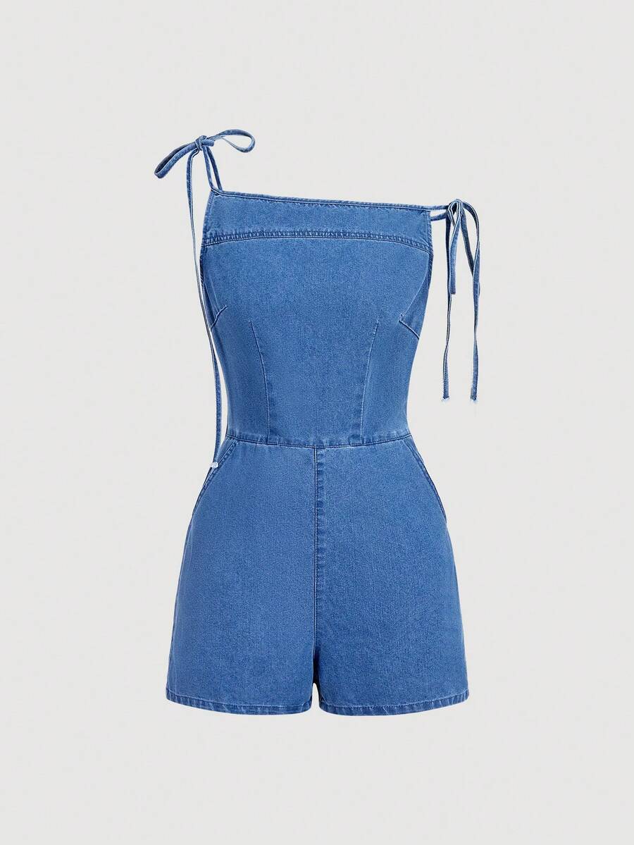 Sweetra Bộ áo liền quần denim nữ thời trang và thanh lịch, kiểu dáng thường ngày. - Màu xanh lam - Xem 1
