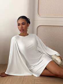 Slaydiva Women's Elegant Party Birthday Bar Nightclub Date Girlfriends Party Batwing Sleeve Fitted Mini Dress - White - View 4